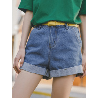 茵曼2019夏装新款百搭翻边脚口显瘦时尚个性文艺牛仔裤短裤女【F1892169022】