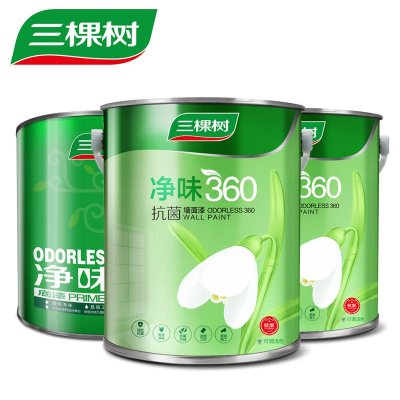 三棵树内墙乳胶漆 净味360抗菌墙面漆套装(面漆5l*2 底漆5l*1)