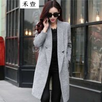禾壹 2015秋冬装新款女装韩版时尚甜美修身气质中长款羊毛呢外套 女士大衣
