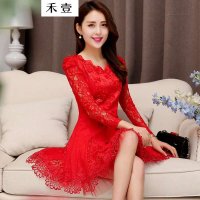 禾壹 2015春装新款女装时尚修身蕾丝亮片连衣裙礼服 敬酒服 结婚裙 回门装