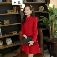 禾壹 2015秋装新款女装韩版修身时尚呢子连衣裙娃娃领长袖气质羊毛女裙