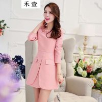 禾壹 2015秋装新款女装韩版时尚修身甜美气质简约假两件套花朵连衣裙