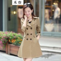 禾壹 2015秋装新款韩版时尚修身单排扣中长款泡泡袖风衣女 外套 （尺码偏小）