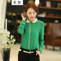 禾壹 2015秋装新款女装韩版时尚修身百搭简约长袖衬衣女串珠衬衫