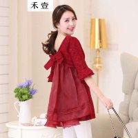 禾壹 2015春装新款女装 韩版时尚百搭修身蝴蝶结双面穿七分袖淑女甜美蕾丝连衣裙