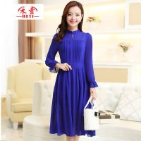 禾壹 2015秋装新款女装韩版时尚修身中长款雪纺连衣裙 飘逸长裙配腰带