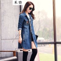 禾壹 2015春秋装新款时尚修身百搭复古中长款牛仔衬衫女衬衣 牛仔服 牛仔衣