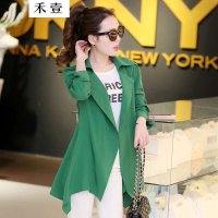 禾壹 2015秋装新款女装 韩版时尚修身不规则下摆七分袖中长款女士风衣 休闲薄款大码外套女