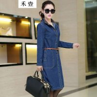 禾壹 2015秋装新款女装韩版时尚修身复古圆点牛仔连衣裙 大码 牛仔裙