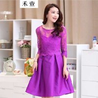 禾壹 2015秋装新款女装韩版时尚气质修身性感蕾丝混纺七分袖连衣裙