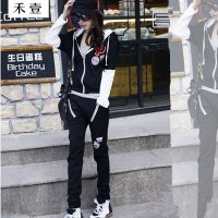 禾壹 2015秋装新款女装韩版时尚休闲女士套装 修身连帽运动两件套 休闲裤 外套 卫衣 套装裤