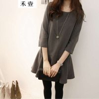 禾壹 2015秋装新款女装韩版时尚简约百搭七分袖连衣裙