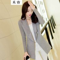 禾壹 2015春装新款女装韩版时尚修身针织拼接呢外套 女士大衣