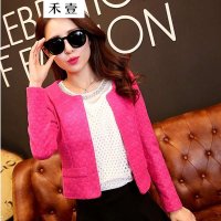 禾壹 2015春装新款 韩版时尚修身甜美短款小西装外套 公主袖钩花女士西服上衣