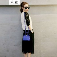 禾壹 2015春装新款欧美休闲时尚修身甜美蕾丝套装裙 T恤上衣+七分裤两件套 女士套装