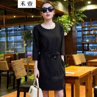 禾壹 2015秋装新款女装韩版时尚休闲收腰七分袖简约连衣裙