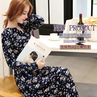 禾壹 2015秋装新款时尚韩版女装潮流图案碎花条纹招财猫长款连衣裙