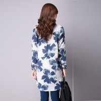 禾壹 2015秋装新款休闲中长款印花棉麻衬衫 女士衬衣