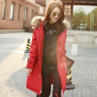 禾壹 2015冬装新款时尚修身韩版女装休闲连帽徽章羽绒服加厚中长款保暖外套潮