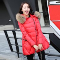 禾壹 A字版真毛领修身甜美淑女中长款羽绒服女 2015冬装新款时尚韩版女装貉子毛羽绒衣 外套