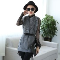 禾壹 2015冬装新款时尚修身韩版女装高领长袖蕾丝连衣裙两件套 皮草背心裙 配腰带