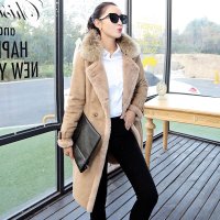 禾壹 2015冬装新款时尚气质修身保暖中长款貉子毛鹿皮绒皮草大衣 真毛领外套女士