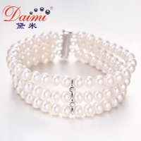 黛米珠宝 雅馨6-7近圆 天然淡水珍珠手链正品925银三层设计