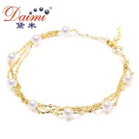 黛米 晨露 4-4.5mm很亮AKOYA海水珍珠手链 三层设计18k金链