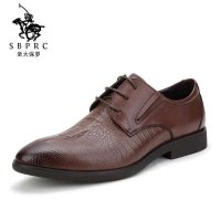 圣大保罗polo 正装鞋 男士皮鞋冬季 头层牛皮鳄鱼纹系带英伦男鞋