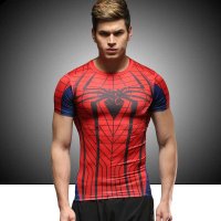 虎迹蜘蛛侠T恤夏季运动紧身衣男跑步骑行健身衣速干透气篮球弹力短袖吸汗 JS-6016蜘蛛侠