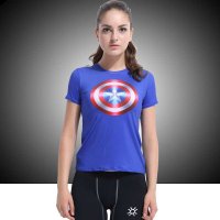 虎迹2015女士运动服 女士美国队长紧身T恤短袖 瑜伽服 骑行训练弹力服HJ6019