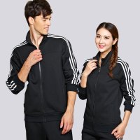 虎迹情侣款男女款 春秋长袖外套开衫卫衣长裤 黑白宽松运动套装 三条杠拉链开衫 长裤