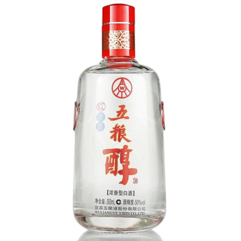 五粮液股份公司 五粮醇 红淡雅 透明瓶 整箱装 50度 500ml*6 婚庆喜酒 浓香型白酒