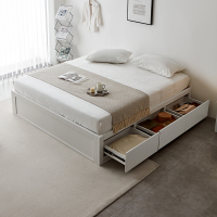 全友家居现代简约卧室多元化储物无床屏省空间收纳带抽双人床板式床