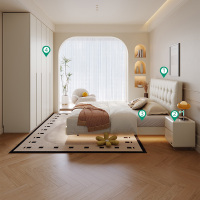 轻时尚卧室奶油风软靠双人床加高衣柜套装家具