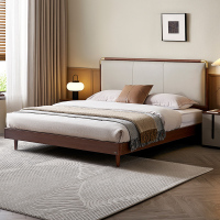 全友家居新中式皮艺软包床家用主卧室实木脚双人大床