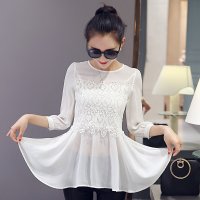 X.Yfuns白色蕾丝雪纺衫