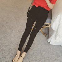 X.Yfuns破洞气势黑色小脚裤