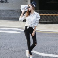 X.Yfuns水洗破洞黑色打底裤