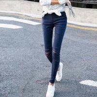 X.YX.Yfuns水洗破洞蓝色打底裤