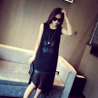 X.Yfuns 斜下摆黑无袖纱质连衣裙