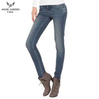 天使园中低腰小脚裤秋冬女装显瘦小脚中腰铅笔牛仔裤潮女修身