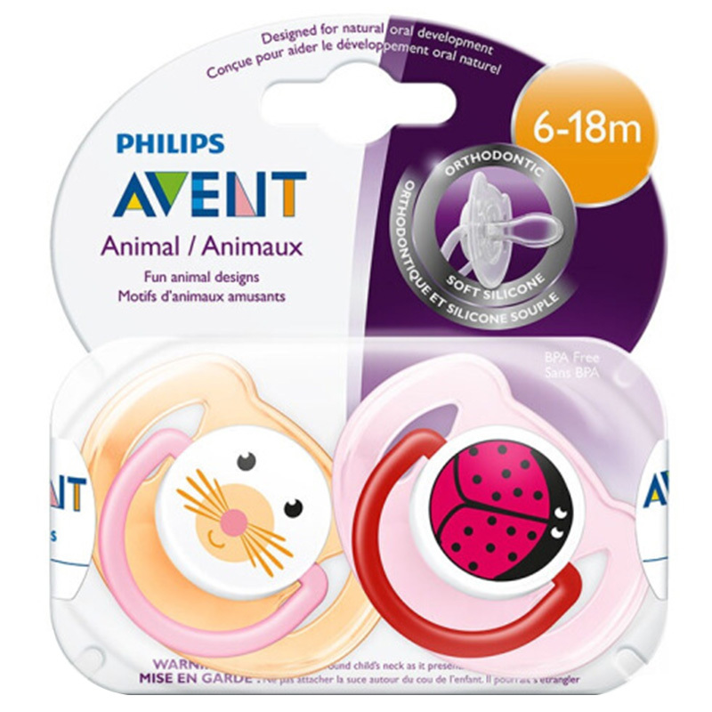 Philips Avent 飞利浦 新安怡 婴幼儿 动物卡通水滴形安抚奶嘴 6-18个月 颜色随机 2个装 美国直采