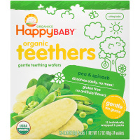 HappyBaby 禧贝 婴幼儿有机辅食磨牙点心 豌豆菠菜磨牙饼 6个月以上 48g 美国直采