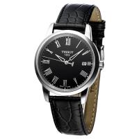 天梭手表 经典系列 T033 石英手表 T033.410.16.053.01 钢壳 黑表盘 黑皮表带 大表盘 男表