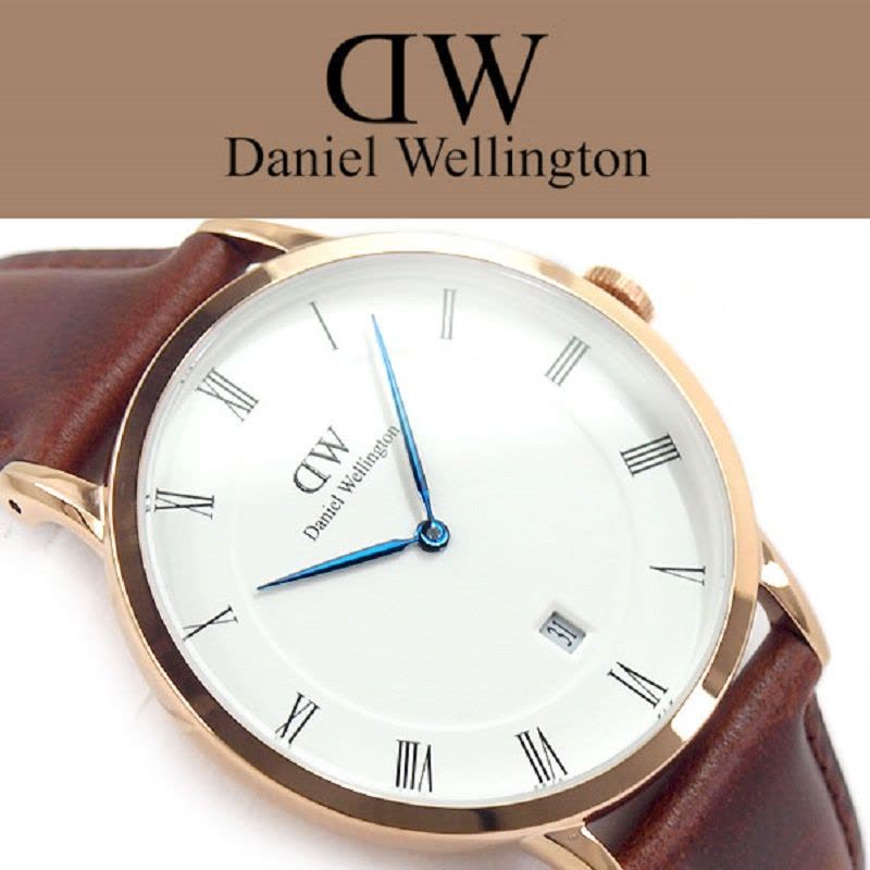 DW/丹尼尔惠灵顿 Dapper 系列 蓝色指针 皮革表带 玫瑰金边 石英男表图片