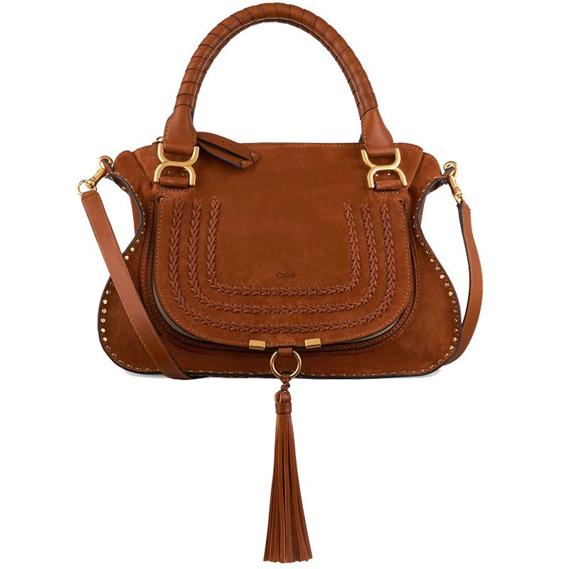 自营范冰冰同款蔻依chloémarcie系列琵琶包柔软麂皮流苏装饰编织手提