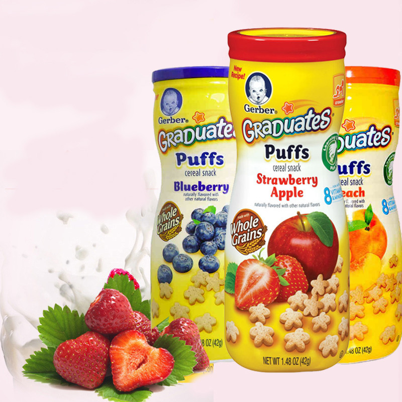 美国原装进口幼儿宝宝零食gerber嘉宝婴儿星星泡芙3瓶装口味随机