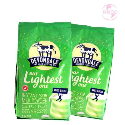 澳洲进口德运Devondale高钙脱脂中老年成人儿童学生奶粉 成人奶粉1kg*2袋装