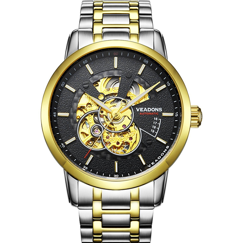 威顿手表男士全自动机械表商务休闲双日历腕表防水男表时尚复古精钢